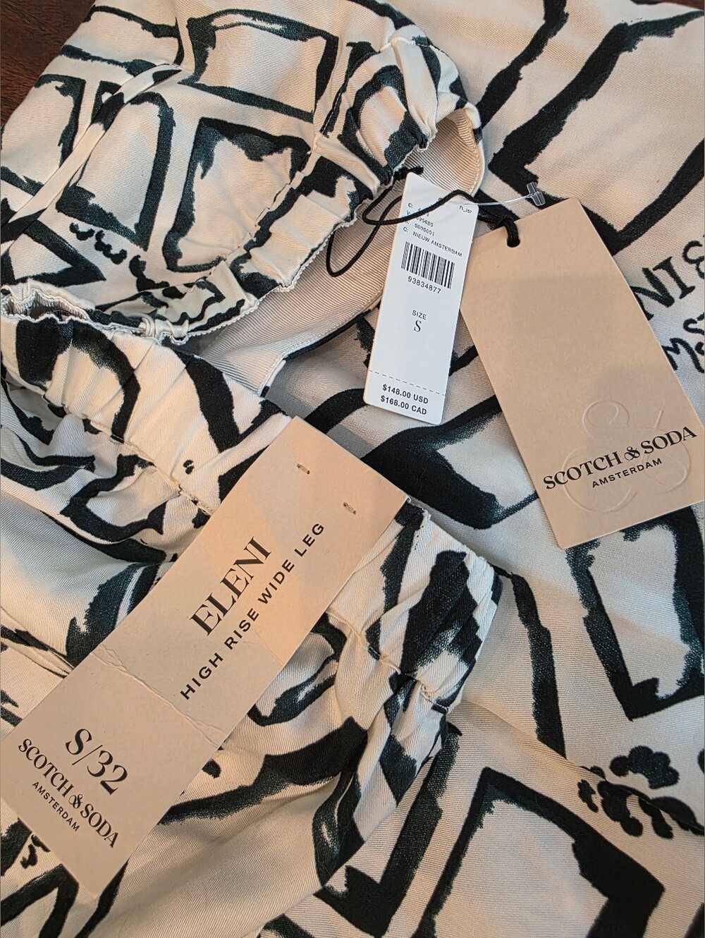 NWT Scotch & Soda Eleni Pants Amsterdam Print White Green High Rise Wide Leg Sm - Picture 12 of 13